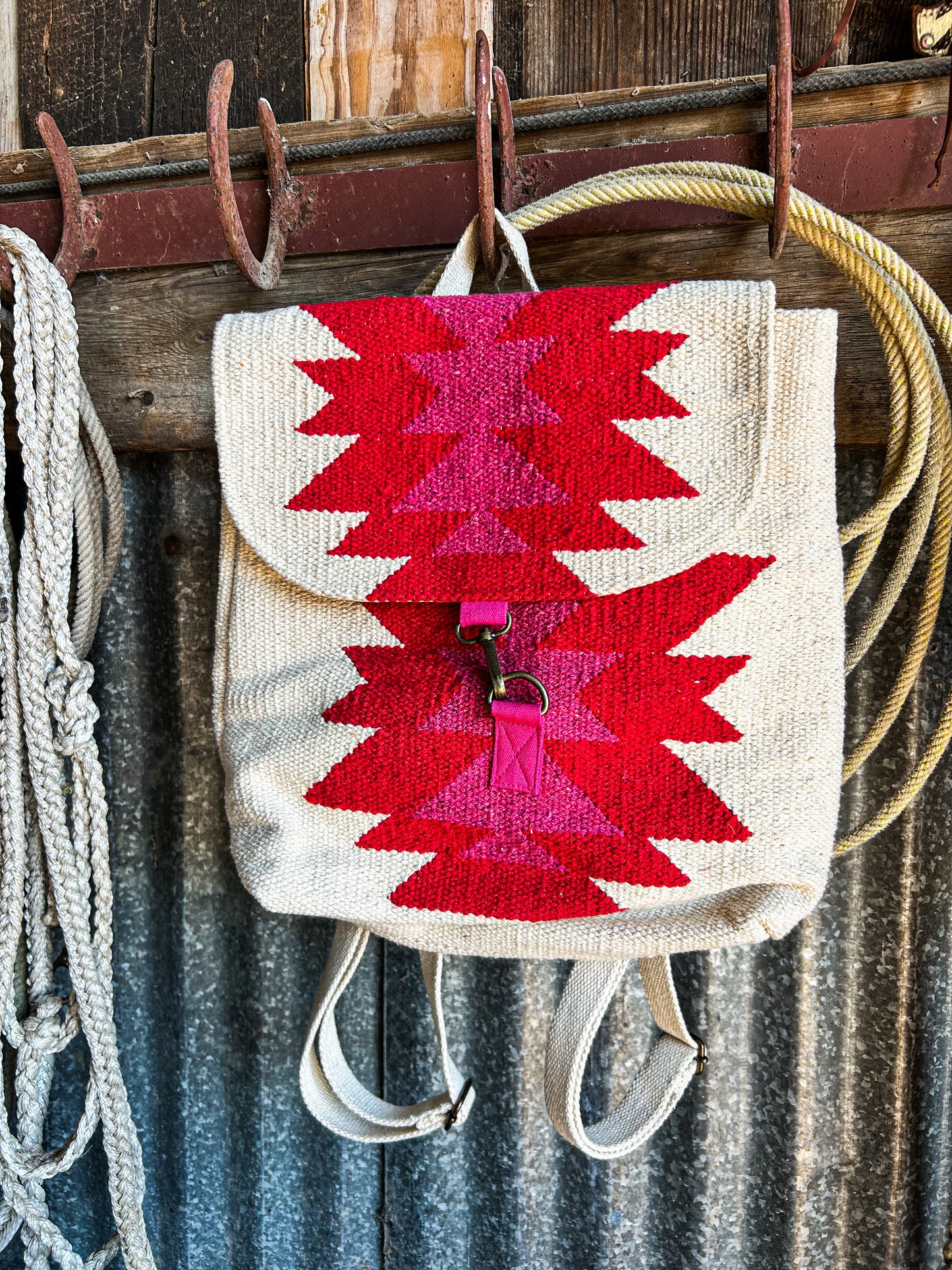 Red, Pink and Tan Backpack
